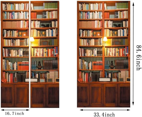 3D 33.5"x84.6"- Decor(2 Sheets/Set) artfanke Retro Bookcase Door Sticker Peel and Stick Self-Adhesive Bookshelf Door
