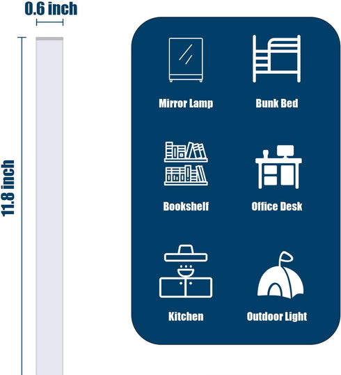 12" Dimmable DWEPTU USB Powered Under Cabinet Lighting, Tool-Free Mount LED Strip for Pantry & Workspace