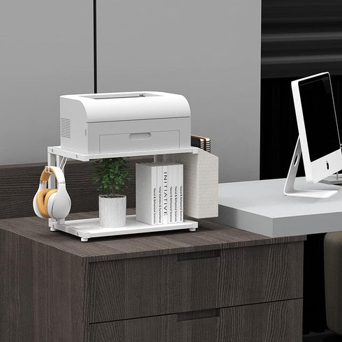 VEDECASA 2 Tier Modern White Wooden Under Desk Printer Stand with Storage Bag for Home Office