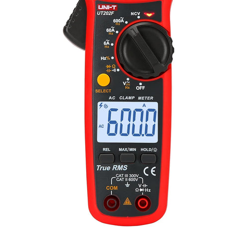 UNI-T UT202F Digital Clamp Meter, AC Current TRMS Volt Ohm Amp Meter, HVAC Clamp On Multimeter Auto Ranging 6000Counts