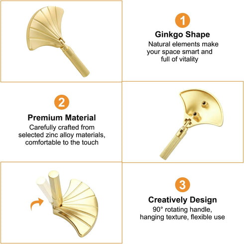 2pcs Closets MOROBOR Ginkgo Leaf Shape Knob Handles, Golden Creative Pull Hardware Furniture Knob Handles Drawer