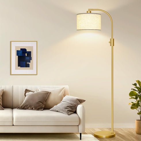 Dimmable 1200 Bulb Nintiue Upgraded Modern Arc Tall Standing Floor Lamp with Linen Shade, Lumens LED Included