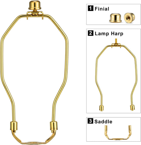 Lamp Shade Holder, 2 Set 7 Inch Heavy Duty Lamp Harp Holder with 3/8 Standard Saddle + Lamp Finial Caps for Table and