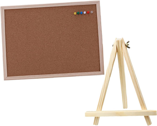 STOBOK Wooden Frame Message Board, Small Cork Board with Easel Display Stand for Home or Office Use