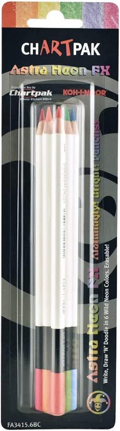 Koh-I-Noor Astra Neon Pencils, 6/Pack, Assorted Colors