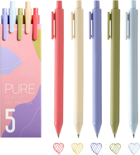 Kaco Pack of 5 Pieces Colored Ink Pens - Retractable Cute 0.5mm Fine Point Pens for Note Taking