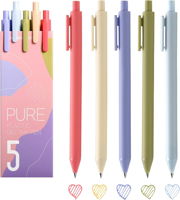 Kaco Pack of 5 Pieces Colored Ink Pens - Retractable Cute 0.5mm Fine Point Pens for Note Taking
