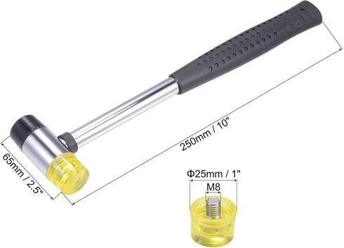 uxcell 25mm Double-Faced Rubber Hammer with Soft/Hard Replacement Mallet Non-Slip Grip for Leather Crafts, Woodworking and Flooring Installation by uxcell