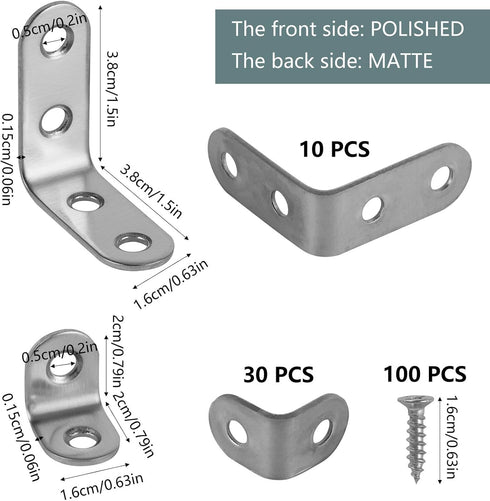40 100 90 (1.57 Inch 0.79 Inch) Pcs L Bracket Stainless Steel Corner Brace with Pcs Screws, Degree Right Angle Bracket