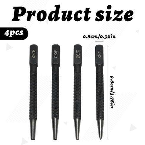 Generic 4-Piece Set, 1/32-4/32 inch 1/32", 2/32", 3/32", 4/32" Center Punch Metal Nail Punch Kit, Sizes,Drilling Holes