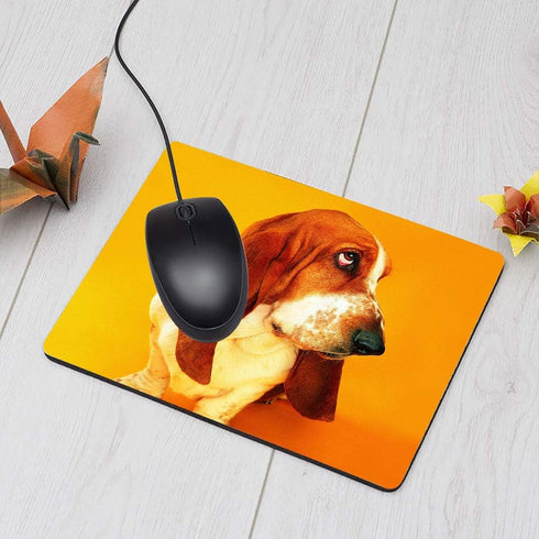 Basset Gaming Mousepad, Funky Face Funny Basset Hound Dog Mouse Mat, Non-Slip Rubber, 9.5 x 7.9 Inch