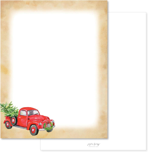 Paper Frenzy Truck with Tree Christmas Holiday Letterhead Paper Pack of 75