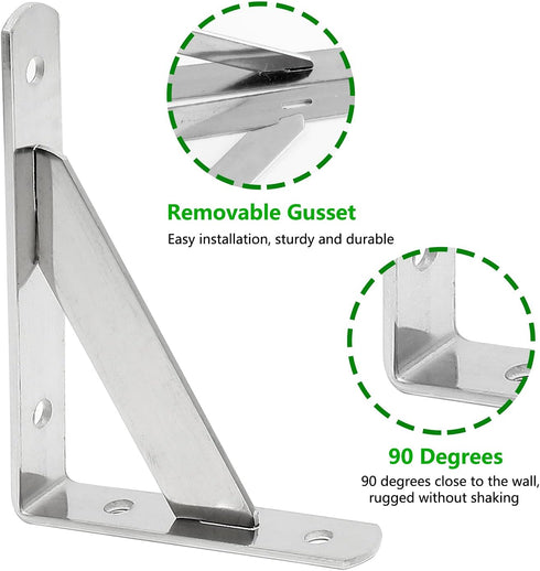Augiimor 4PCS 4 3 Inch 2mm Stainless Steel Shelf Bracket, x Solid Heavy Duty Shelf Bracket, Corner Brace L Brackets