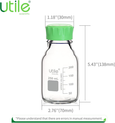 Utile Media Bottle, 3.3 Borosilicate Glass Storage Bottles with GL45 Screw Caps, 4pcs of 250ml Lab Bottles