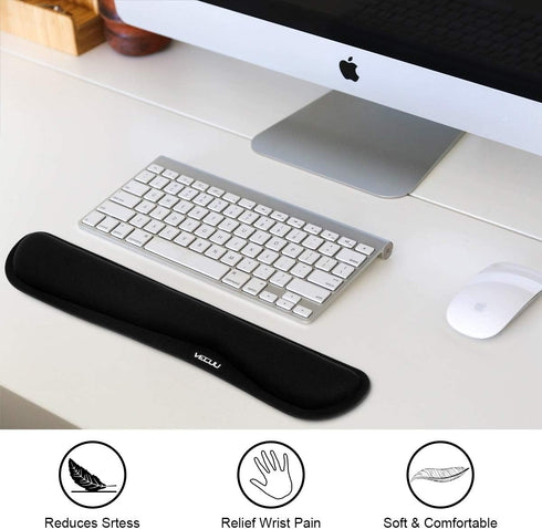 VECUU Keyboard Wrist Rest Pad with Ergonomic Raised Memory Foam for Easy Typing & Pain Relief, Anti-Slip Support (Black)