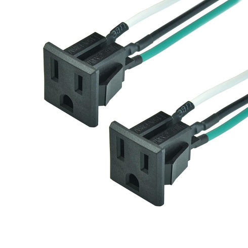 2PCS 15A 125V AC Panel Mount Outlet, Industrial Plug Female Connectors Adapter with 14AWG Connection Line