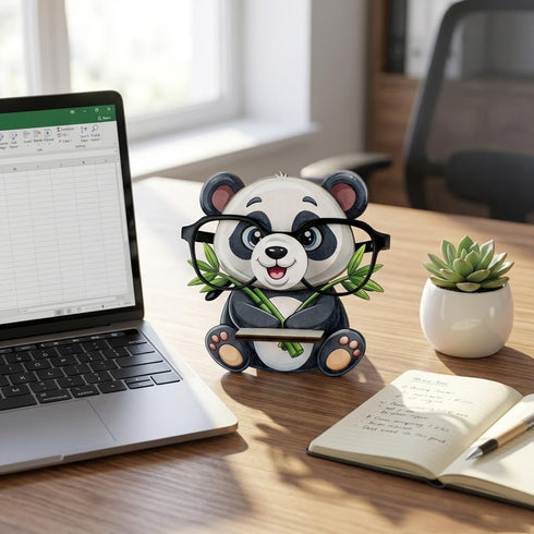 5.9x5.7 Inch Panda Eyeglass Holder, Funny Animal Decorative Eyeglass Organizer Stand with Bamboo Design, Desk Decor