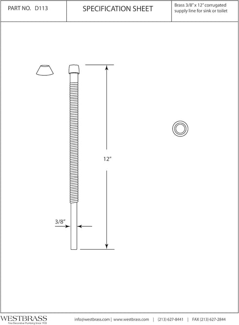 Westbrass D113-26 3/8" x 12" Faucet and Toilet, 3/8-Inch x 12-Inch Corrugated Riser, Polished Chrome by Westbrass