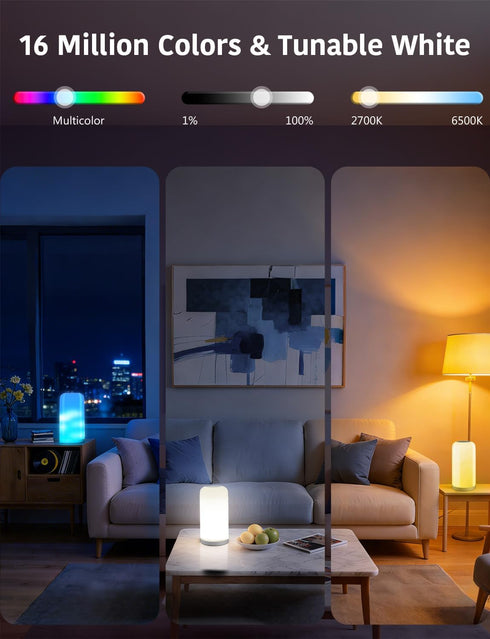 70+ Room(2.4GHz DAYBETTER BGRIC Smart Bedside Lamps, Touch Lamps for Nightstand, Compatible with Alexa and Google Home