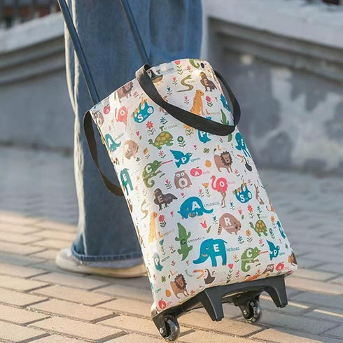 Vdaxvme Sturdy Portable Grocery Cart Bag Spacious Waterproof Shopping Bag with Wheels For Household And Outdoor Use