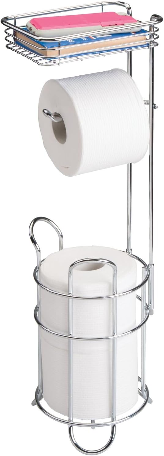 mDesign Steel Toilet Paper Holder with Storage Shelf - Concerto Collection -