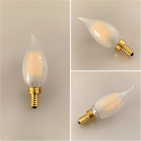 C11/C35 E12 Dimmable Bulb, 4W 3000K 6-Pack LED Filament Candle Warm White Frosted Glass, Ideal for Chandeliers, Wall