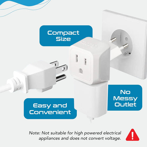 Ceptics European Travel Plug Adapter, Ultra Compact Charger for USA to Type C Countries such as Italy, White