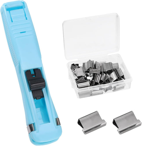 PATIKIL 4.5" x 1" Clam Clip Dispenser, 1 Pcs Binder Clam with 50 Pcs Clips for Office Home Documents, Light Blue