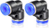 TAILONZ PNEUMATIC Blue Elbow 2 Ways - 10MM Tube OD 90 Push to Connect Tube Quick Fittings (Pack of 2)