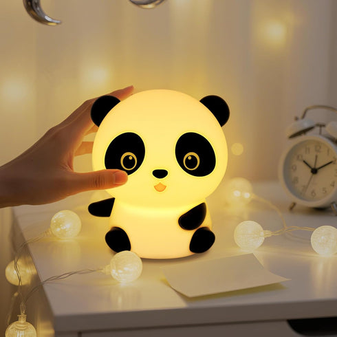 Dimmable Colorful Life Panda Silicone Night Light for Kids Tap Control Rechargeable Soft Lamp, Portable Bedside Light