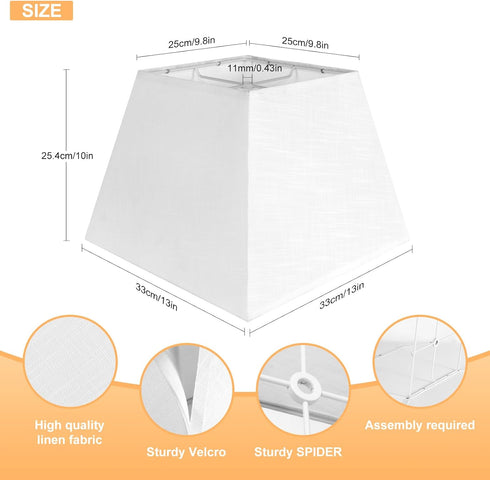 LEYINPEI 8''x8''Top 13''x13''Bottom 10'' White Lamp Shade, Height, Square Lampshade Replacement Lamp Shade Natural