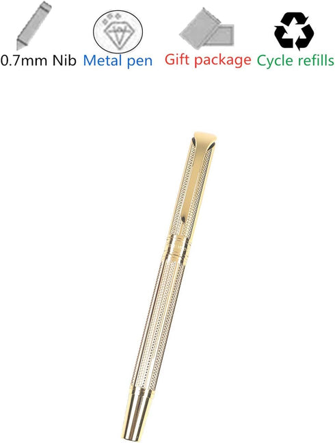 Rollerball Pen for Men Women Executive Home Office Use, Refillable 0.7mm Black Ink G5 with Gift Box (Luxury Gold)