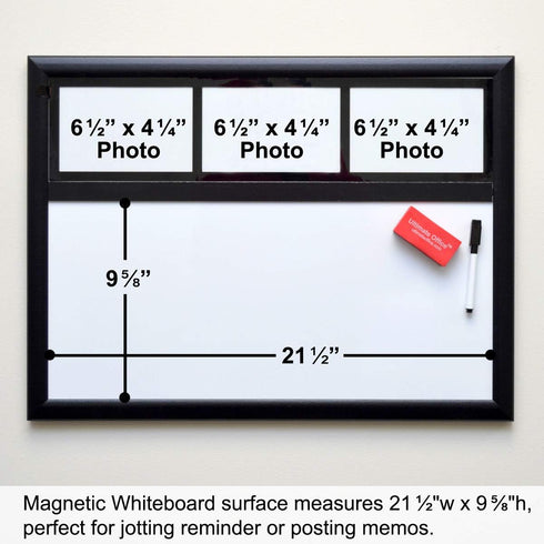 Ultimate Office Magnetic Whiteboard 24 x 18 Memo Board PLUS, 3 Photo Frames, Marker & Magnetic Eraser