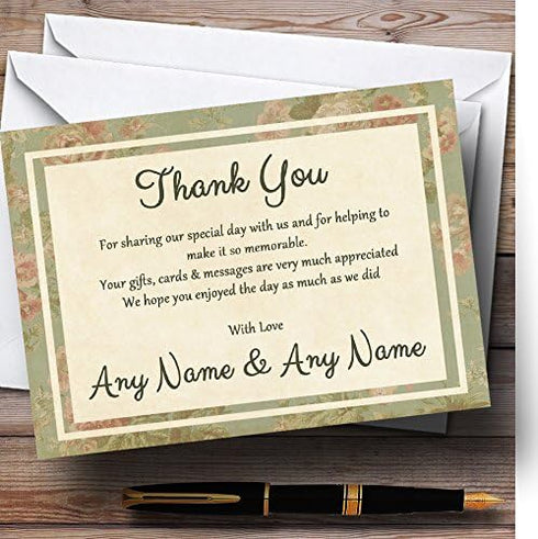 The Card Zoo Vintage Sage Green Postcard Style Personalized Wedding Thank You Cards