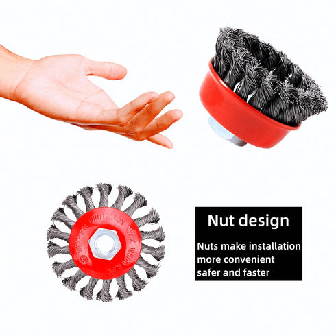 6 Pack Wire Wheel Brush Set for 4 1/2 Angle Grinder, 4 Inch Knotted Coarse Crimped Wheels & 3 Inch Cup Brush