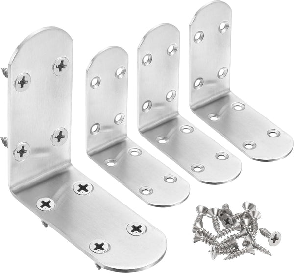 HARFINGTON 4pcs L-Shaped Corner Bracket 3.3" x 3.3" x 1.5" Stainless Steel