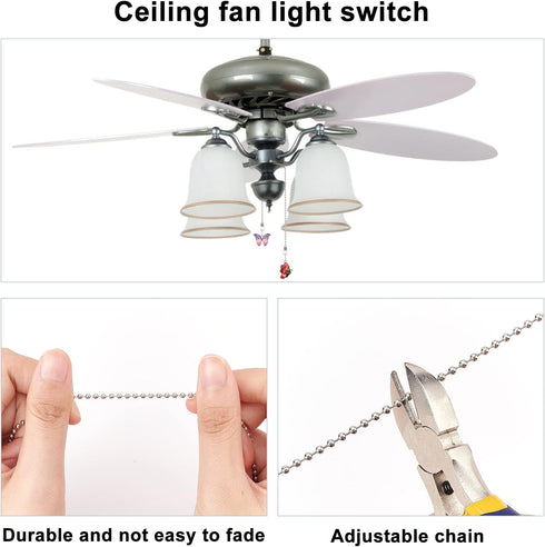 10pcs 14" CRASPIRE Small Ceiling Fan Pull Chain Extender Small Butterfly Charm Pendant Adjustable Decorative Extension