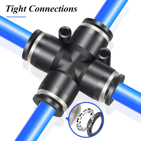 TAILONZ PNEUMATIC Pack of 5 4 Way 1/4 Inch OD Straight Push Fittings Plastic Quick Release Connectors Air Line Fittings