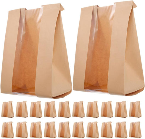 ARTSEWPLY 100pcs Kraft Paper Bread Bags with Window, 250g Baking Sandwich Pouches for