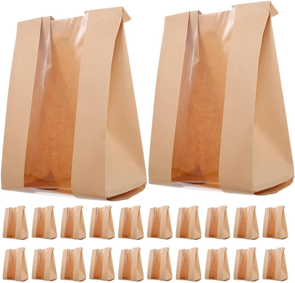 100pcs Brown Kraft Paper Sandwich Bags with Window 250g Bread Loaf Packaging