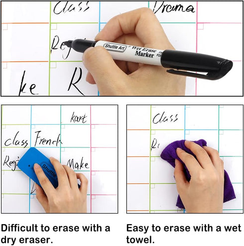 Shuttle Art Wet Erase Markers, 15 Pack Black 1mm Fine Tip, Smudge-Free for Laminated Calendars and Whiteboards