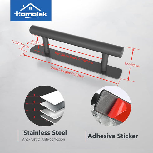 HOMOTEK 4 Pack Self-Adhesive Sliding Closet Door Handles, Instant Self-Stick Cabinet Drawer Handles, Stick-On Kitchen