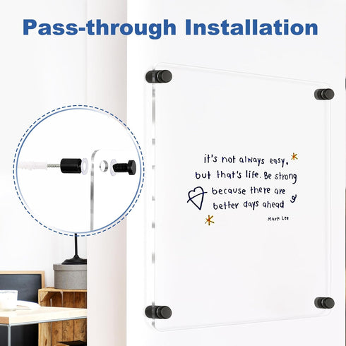 Clear Acrylic Dry Erase Board, 12" X 14" Black Non-Magnetic Frameless White Board for Wall, 2 Markers
