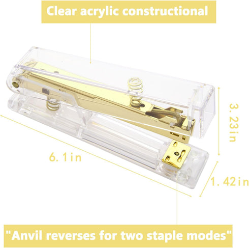 Gold Acrylic Stapler, Desktop Stapler, 25 Sheet Capacity, includes 1000 Staples and Staple Remover by GROLENT