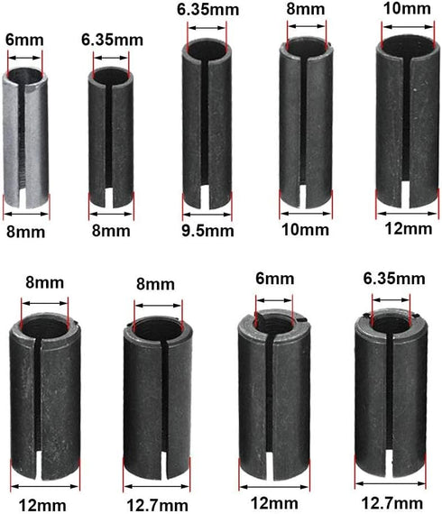 Steel Router Collet Chuck Driver Adapter, 9 Different Sizes for Woodworking Engraving Machine Tool