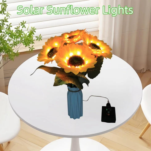 Indoor-4 Pack 8 Solar Sunfower Lights Outdoor& Sunflower Lights with Remote, Modes Home Garden Decor,Sunflowers Gifts
