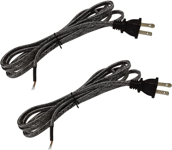 2Pcs Lamp Cord Flat Plug, Rayon Cloth Covered Electric Cord with Polarized End Plug, 8 Foot