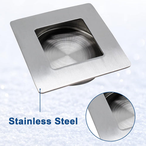 2 Pack 50 x 50MM Recessed Flush Pulls, Stainless Steel Square Invisible Flat Finger Pull for Sliding Door
