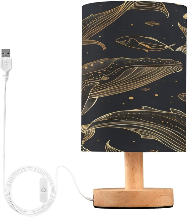 ALAZA Gold Whale Bedside Table Lamp with USB Port for Bedroom Nightstand