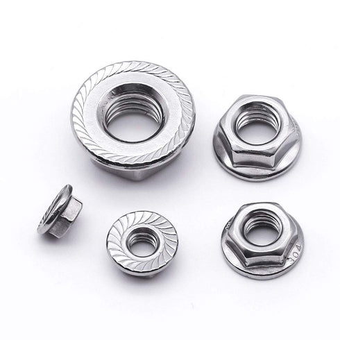 10# 32 Serrated Flange Hex Lock Nuts, 304 Stainless Steel 18-8 Anti-Loose Nuts for Machinery, 50 PCS
